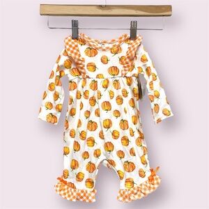 Fall Pumpkin Plaid Ruffle Romper 3 Months Thanksgiving One Piece Outfit‎ NWT